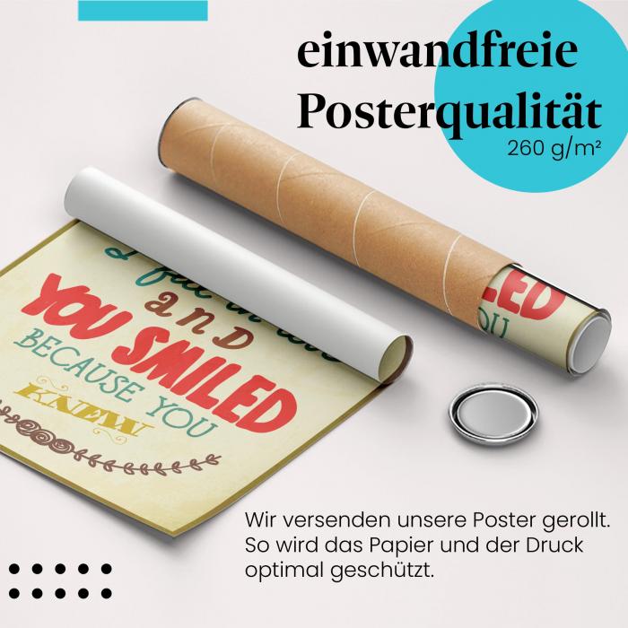 Gerolltes Poster "Liebesbotschaft", "Als ich dich sah...".