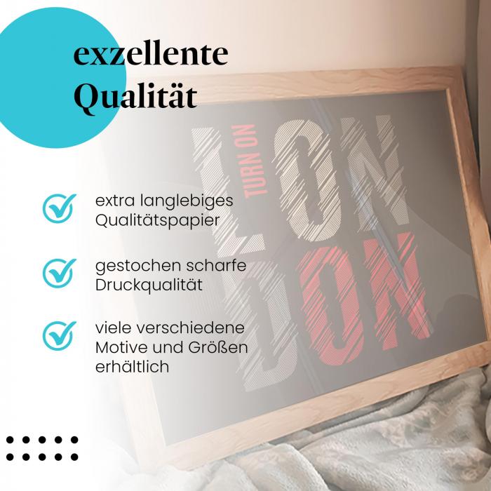 Gerahmtes Bild "Turn on London" - Stylisches Design für London-Liebhaber.