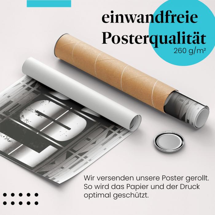 Gerolltes Poster "Love". Schwarz-Weiß-Design mit Botschaft, sicher verpackt.
