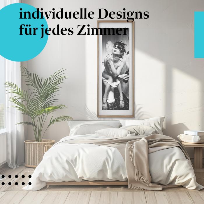 Humor Poster: "Humor - Frau auf Toilette mit Zigarette" - Witziges Motiv
