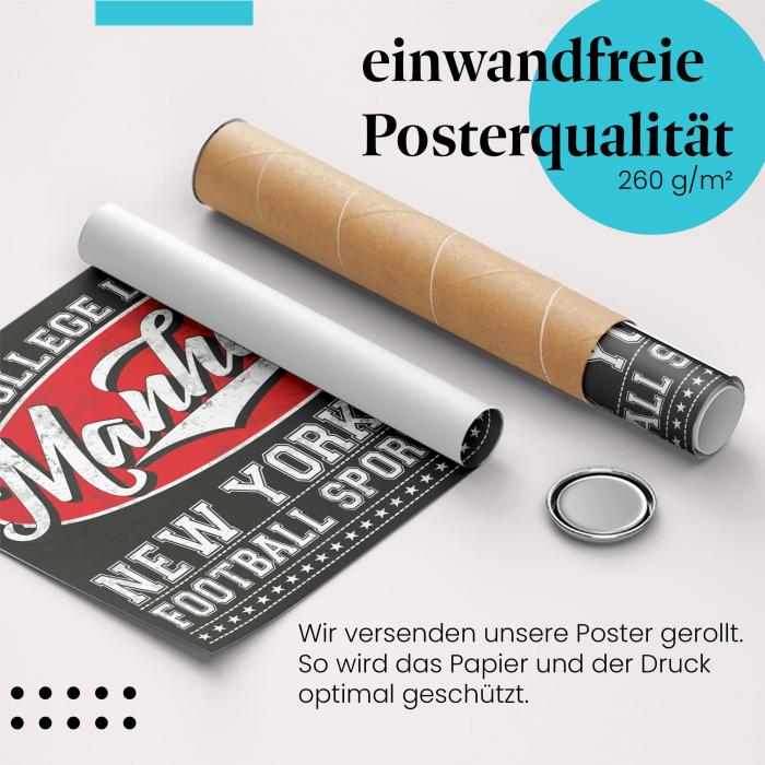 Gerolltes Poster "Manhattan College Football" - Sportliches Vintage-Design, sicher verpackt.