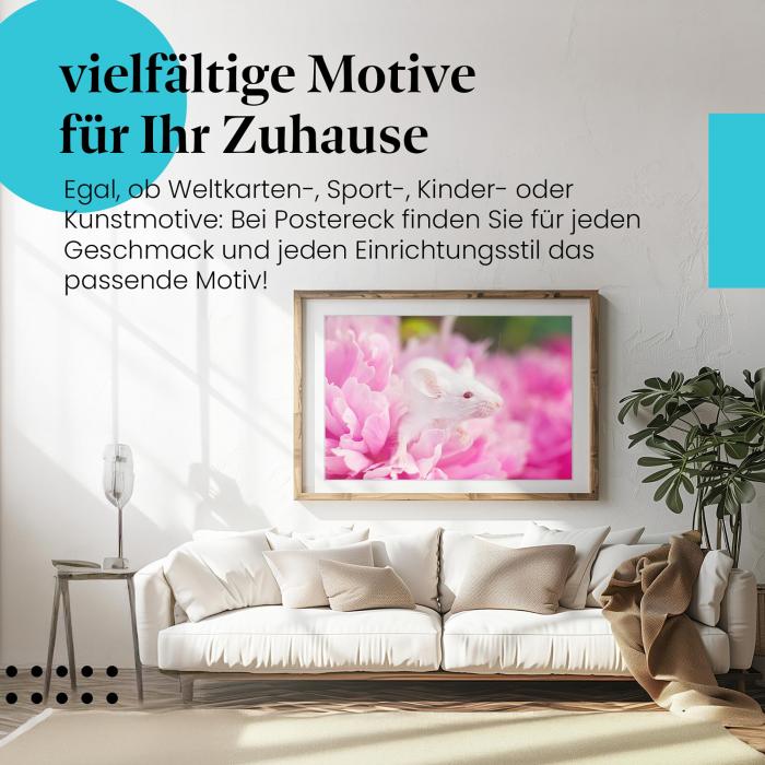 Leinwandbild "Maus & Pfingstrose": Niedlich & frühlingshaft - ein Hingucker!