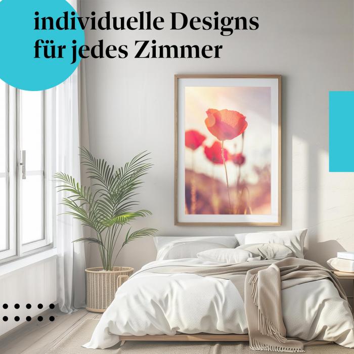 Blumenposter: "Rote Mohnblumen" - Mohnblumen & Sonnenuntergang