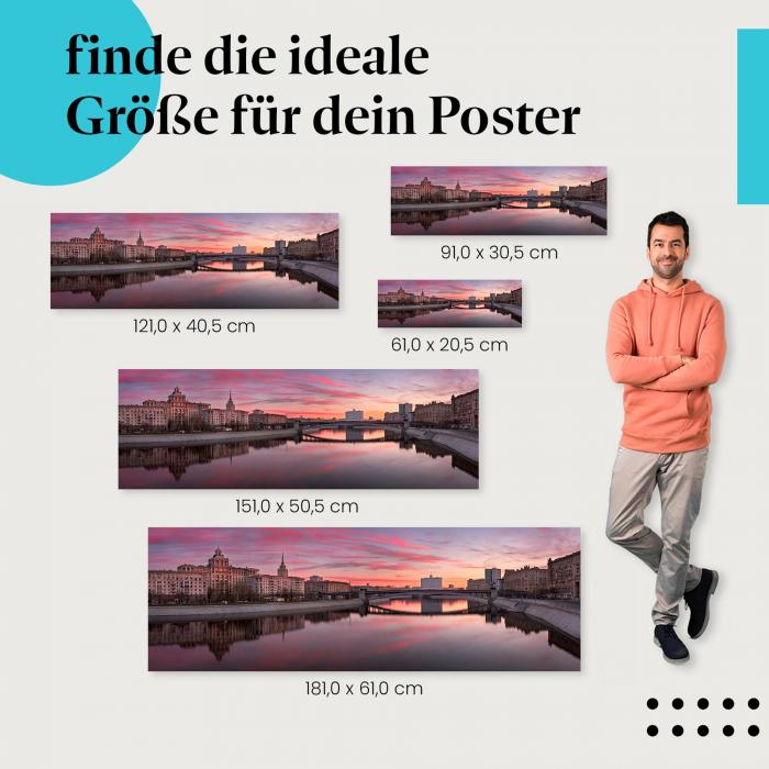 Moskau, Poster: Panorama, Skyline, Sonnenuntergang, Fluss.
