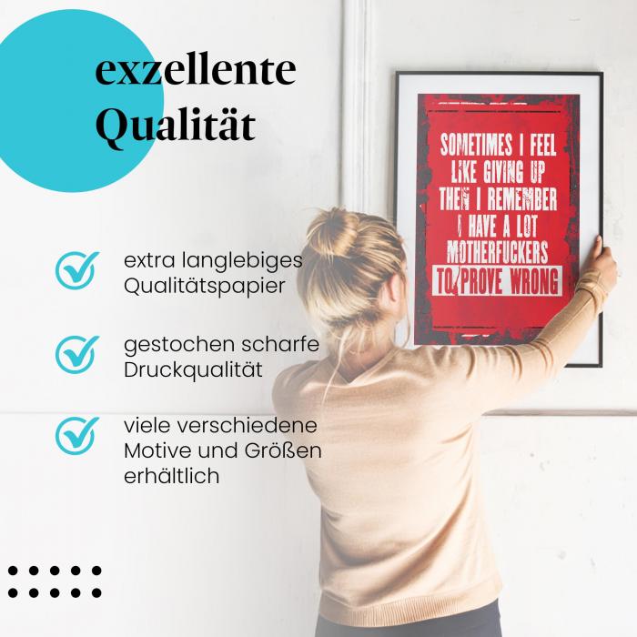 Gerahmtes Wandbild "Motivation, Spruch, Rot". Hochwertiger Druck, verschiedene Größen erhältlich.