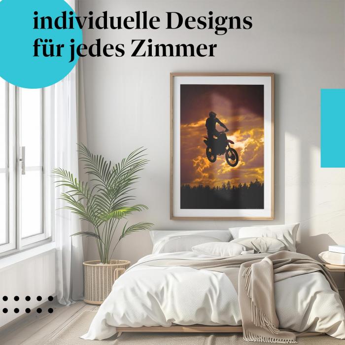 Schlafzimmer Deko: "Motocross Freiheit" Poster. Wanddeko im minimalistischen Schlafzimmer.