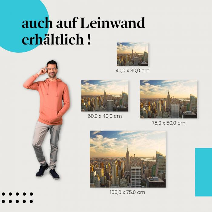 "Skyline von New York im Abendlicht" Leinwandbild. Finde die ideale Größe für dein Zuhause & setze Akzente mit Kunst!