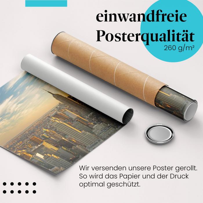 "New York Skyline": Gerolltes Poster - Panorama, Abendlicht.