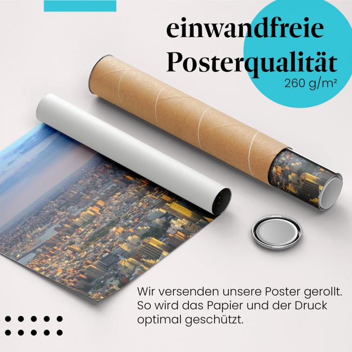 Gerolltes Poster "New York Skyline" - Malerische Stadtansicht, sicher verpackt.