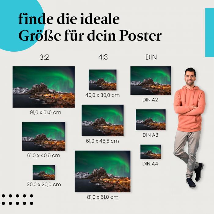 Nordlichter über Fischerdorf Poster: Norwegen!
