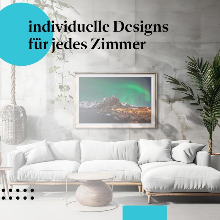 Schlafzimmer Deko: Nordlichtzauber mit "Fischerdorf & Nordlichter" Poster