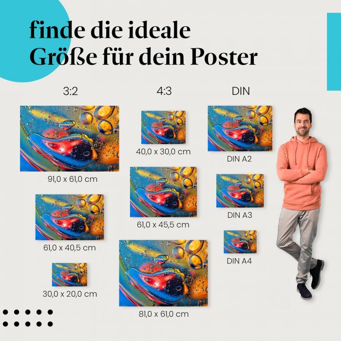 Makro, Poster: Ölflecken, Wasser, bunte Farben, abstrakt.