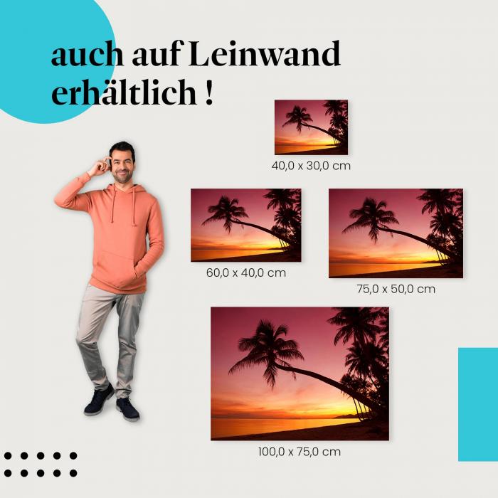 "Palmenstrand bei Sonnenuntergang" Leinwandbild. Finde die ideale Größe für dein Zuhause & setze Akzente mit Kunst!