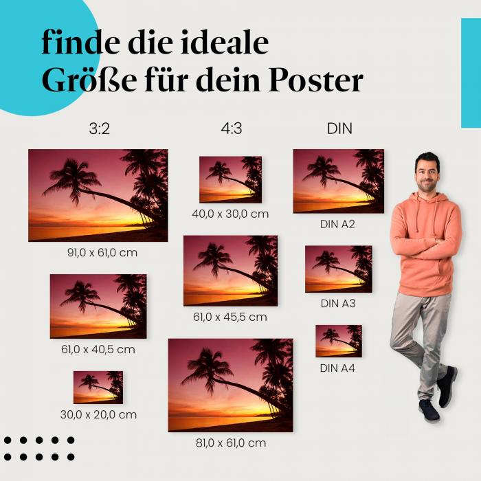 Palmenstrand bei Sonnenuntergang Poster: Paradiesische Motive!