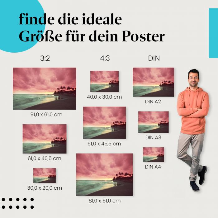 Tropisches Feeling: Poster "Romantischer Sonnenuntergang am Palmenstrand"