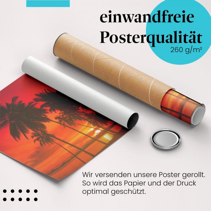 Gerolltes Poster "Sonnenuntergang am Strand". Tropen & Ruhe, sicher verpackt.