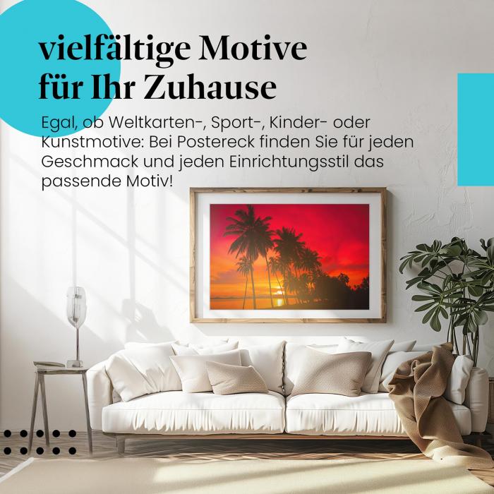 Leinwandbild "Palmen am Strand": Sonnenuntergang, rote Farben - Ruhe & Urlaubsfeeling.
