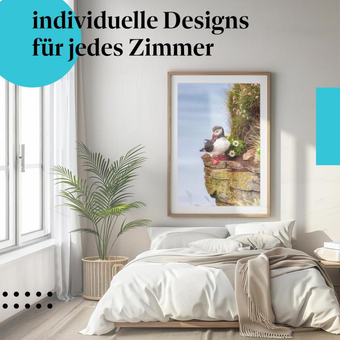 Schlafzimmer Deko: "Papageientaucher" Poster: Ein bunter Vogel - perfekt für Ihre Wand.