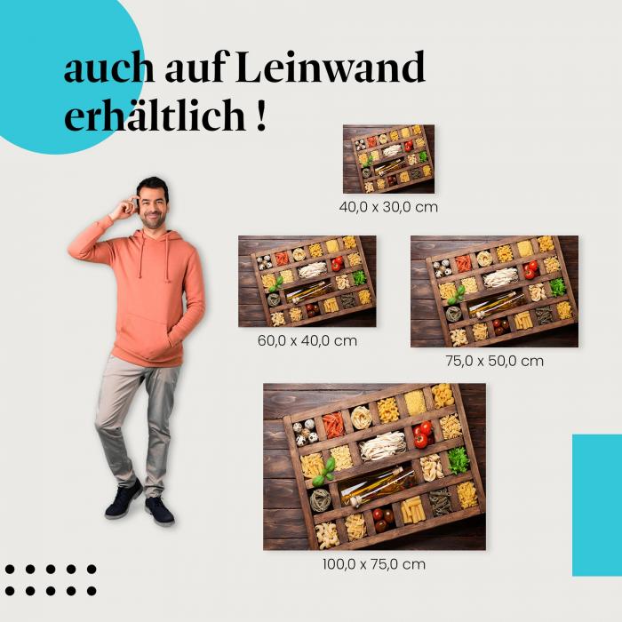 Leinwandbild "Vielfalt der Pasta: Sortiment": Kulinarisches Flair für deine Küche
