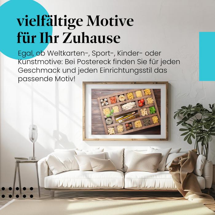 Dieses Leinwandbild mit dem Pasta-Sortiment ist ein Hingucker für alle, die die italienische Küche lieben.