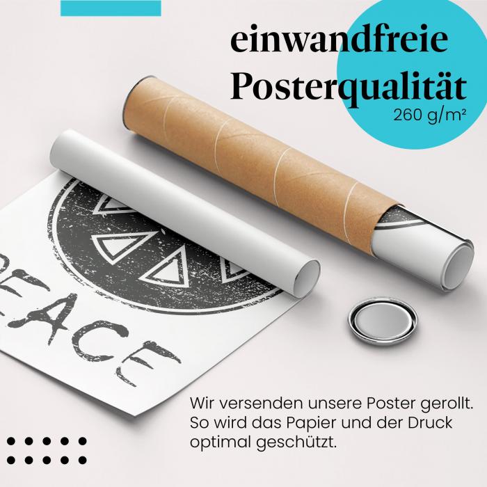 Gerolltes Poster "Peace Vintage". Das Peace-Zeichen im Used-Look, zeitloses Design.
