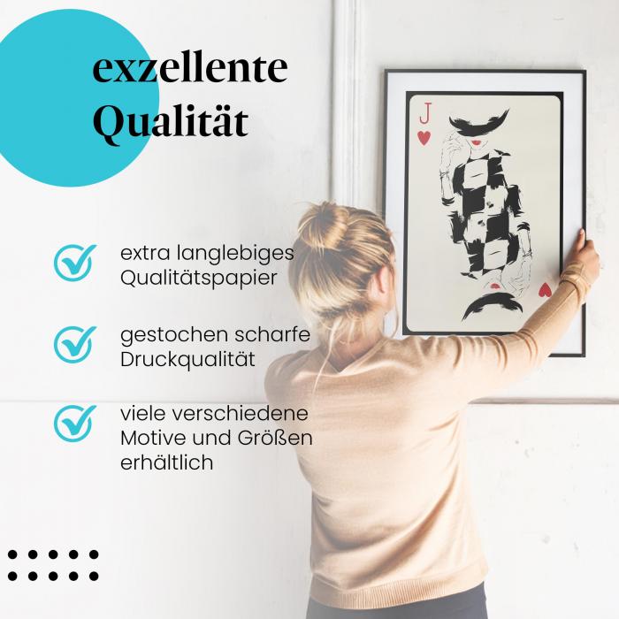 Gerahmtes Wandbild "Pik Dame, Retro". Hochwertiger Druck, langlebiges Papier. Verschiedene Motive und Größen erhältlich.