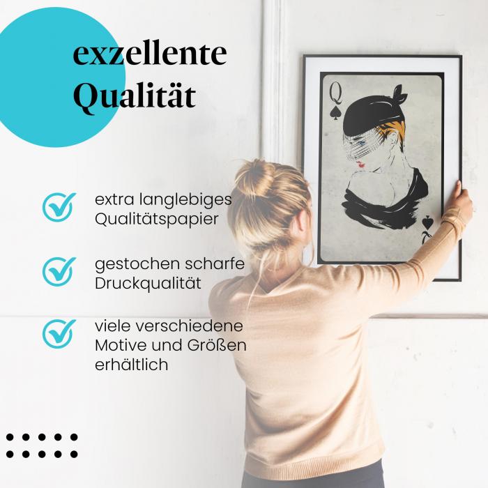 Gerahmtes Wandbild "Pik Dame, Schleier". Hochwertiger Druck, langlebiges Papier. Verschiedene Motive und Größen erhältlich.