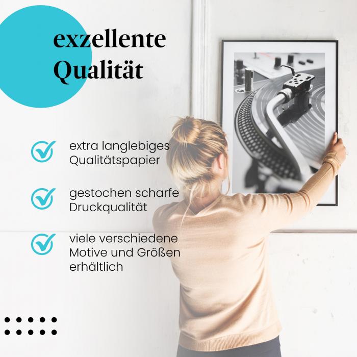 Gerahmtes Wandbild "Plattenspieler". Langlebiges Papier, hochwertige Druckqualität. Verschiedene Motive und Größen.