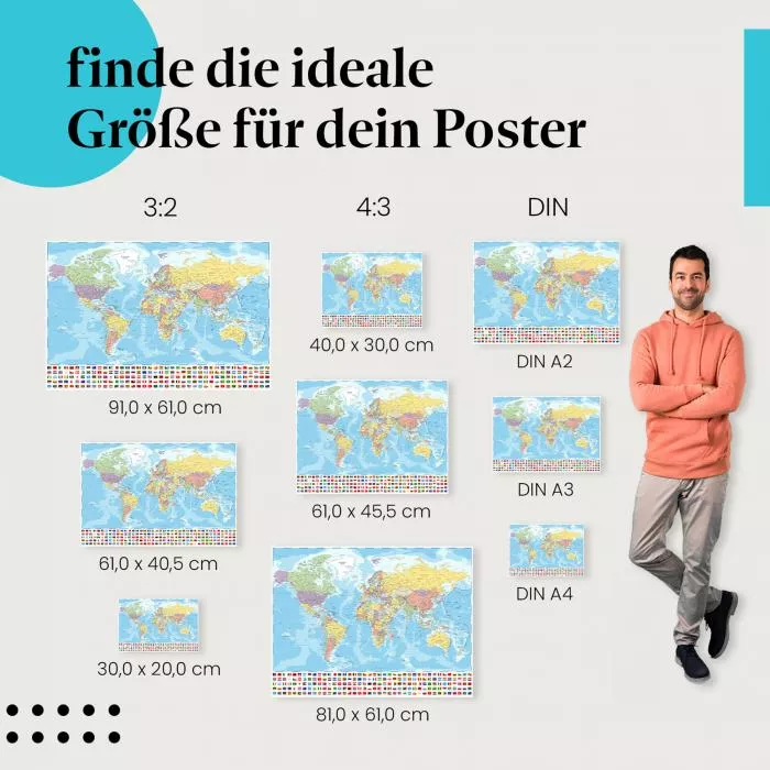 Weltkarte & Flaggen | Postereck 4086