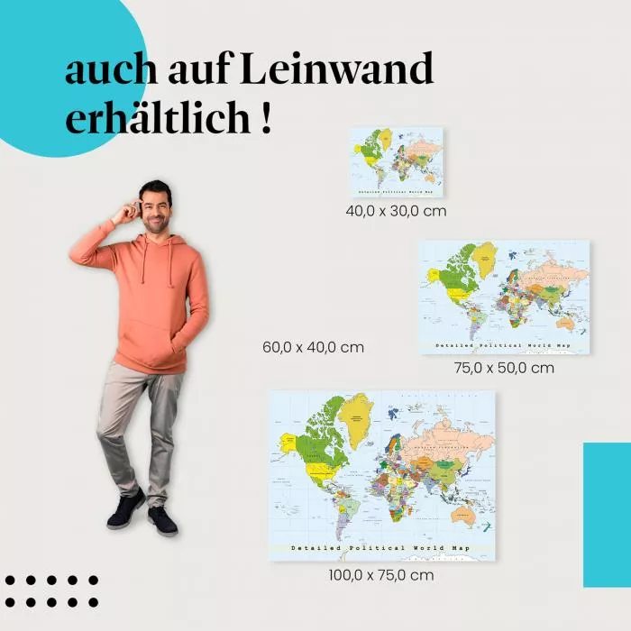 Politische Weltkarte: Länder & Kontinente | Postereck 0556