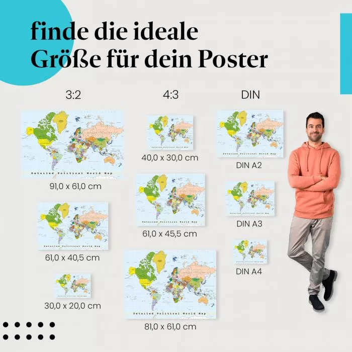 Politische Weltkarte: Länder & Kontinente | Postereck 0556