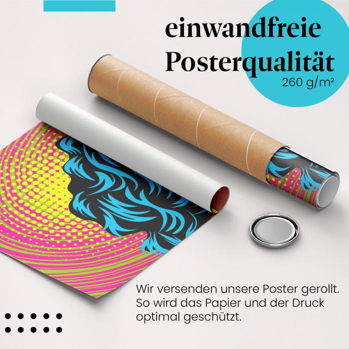 Gerolltes Poster "Pop Art", Frau, blaue Haare.