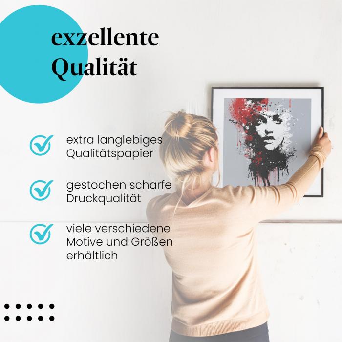 Gerahmtes Bild "Farbenfrohes Portrait" - Abstrakt & expressiv, Frauenportrait.