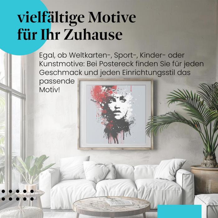 "Ausdrucksstarkes Portrait": Poster - Frau mit Farbspritzern - kreativ!