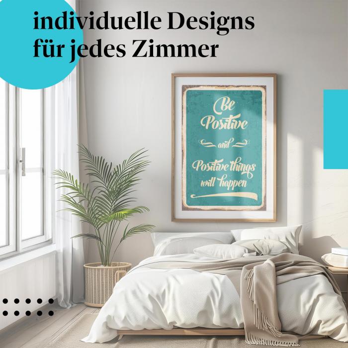 Positiv Poster "Positiv denken": Retro-Schild mit motivierender Botschaft
