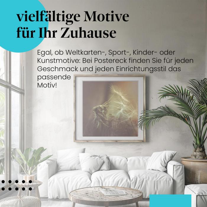 Leinwandbild "Pusteblume": Makroaufnahme, verblüht, Ruhe & Melancholie.