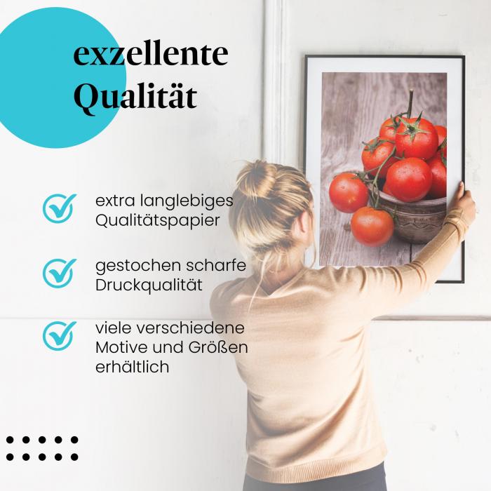 Gerahmtes Bild "Tomaten im Topf" - Reife Tomaten, rustikales Stillleben.