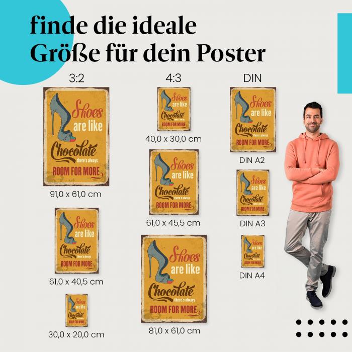 "Schuhe sind wie Schokolade" Poster: Retro-Schild - jetzt bestellen!