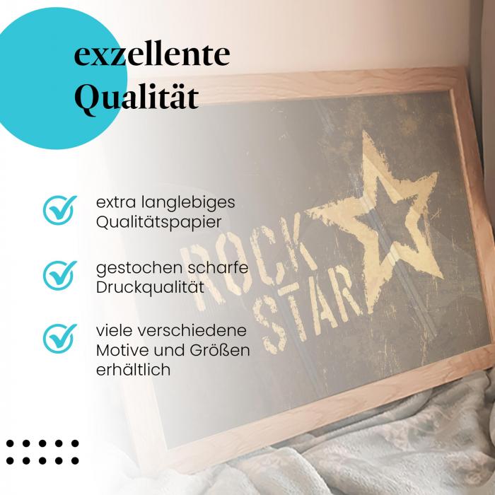 "Rockstar": Gerahmtes Wandbild - Schriftzug mit Stern.