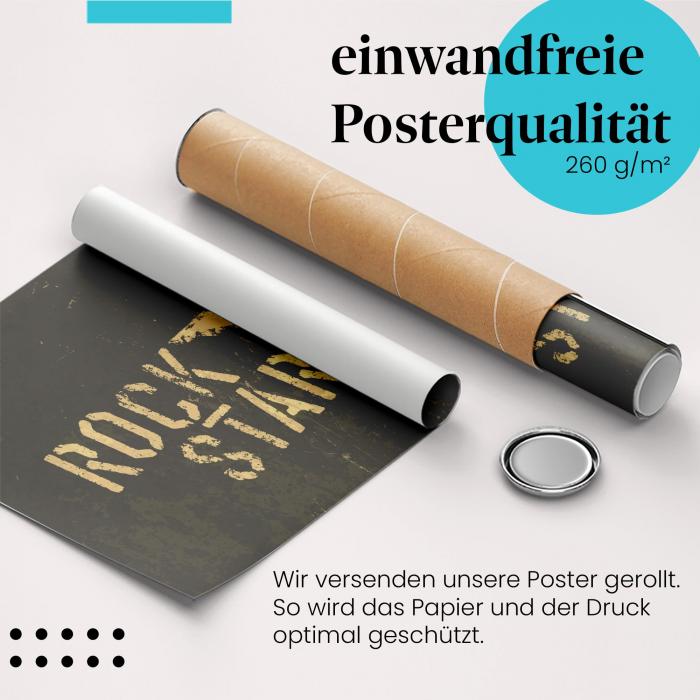 "Rockstar": Gerolltes Poster, Schriftzug, Stern.