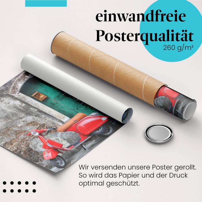 "Roter Roller": Gerolltes Poster - Italien, grüne Tür.