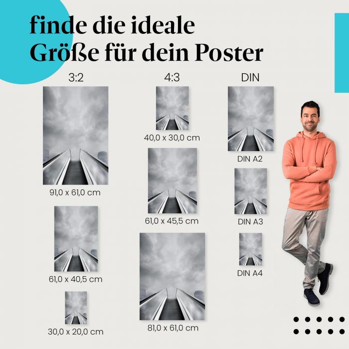 "Aufwärts in die Wolken: Rolltreppe und Himmel": Poster - Aufstieg & Zielstrebigkeit