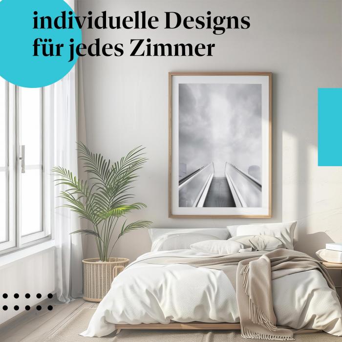 Architektur Poster: "Aufwärts in die Wolken" - Rolltreppe & Himmel