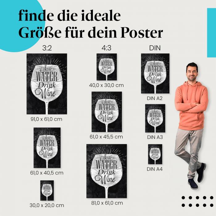 "Save Water Drink Wine" Poster: Lustiger Wein-Spruch!