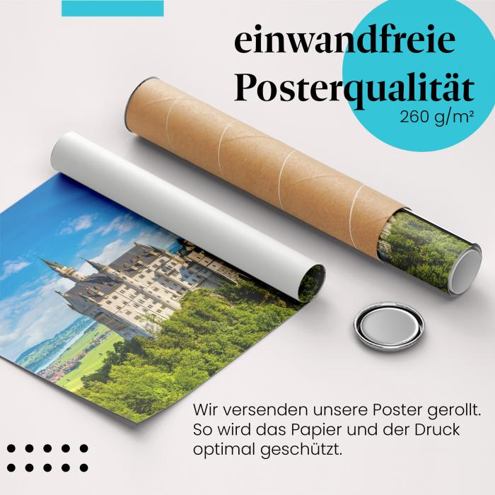 Gerolltes Poster "Neuschwanstein" - Bayerische Alpen, sicher verpackt.