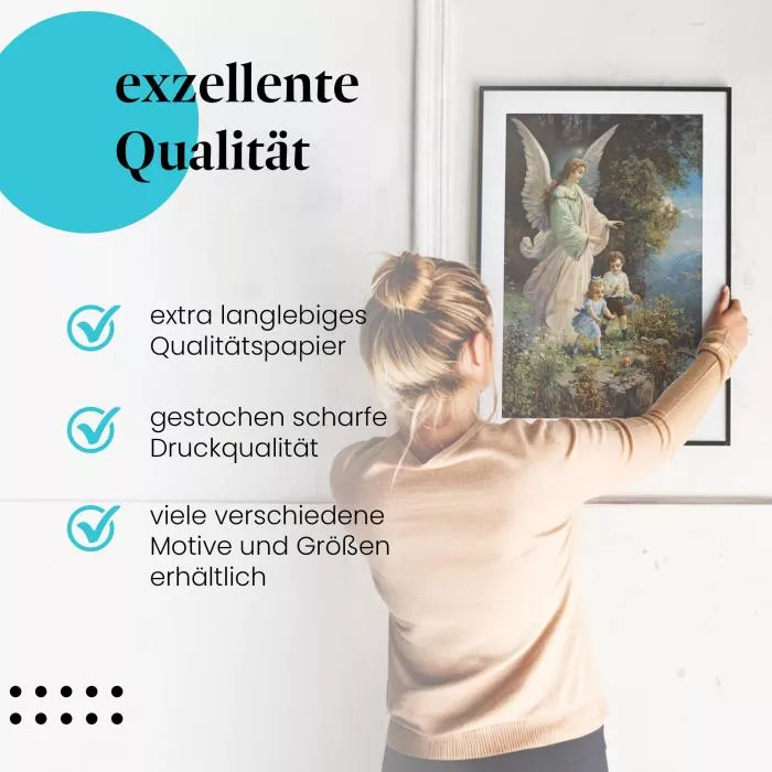 Gerahmtes Wandbild "Schutzengel & Kinder". Hochwertiger Druck auf langlebigem Papier, verschiedene Größen verfügbar.