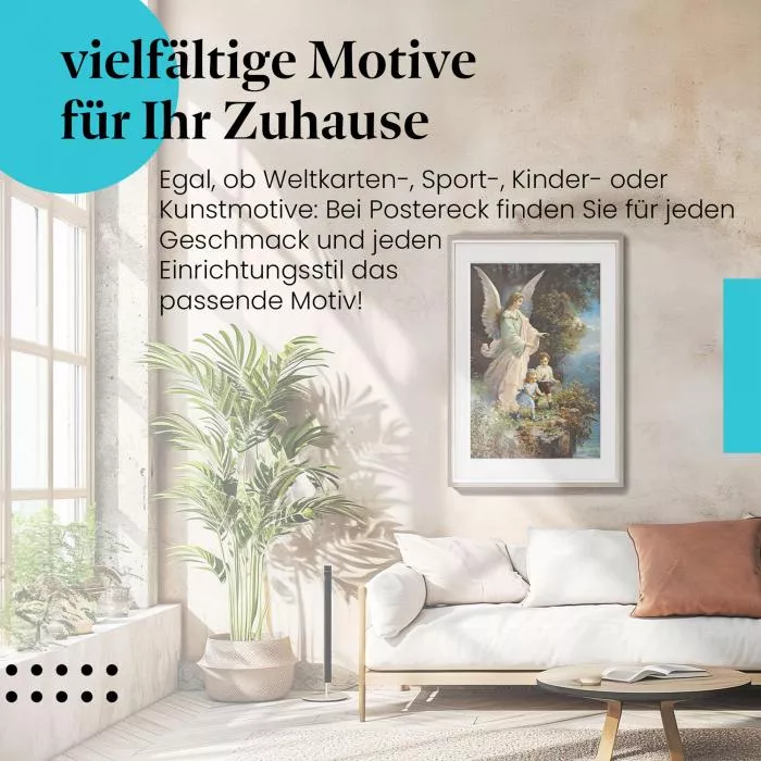 Leinwandbild "Schutzengel bewacht spielende Kinder". Wanddeko für alle, die Engelmotive lieben.