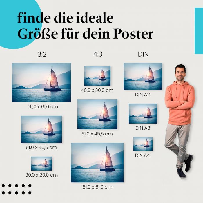 "Segelboot im Sonnenuntergang": Poster - Segelboot, Berge & ruhige Stimmung