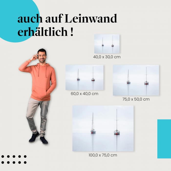 Segelboote im Nebel: Leinwandbild. Minimalistisches Design. Wähle deine Größe & hol dir die Stille nach Hause!