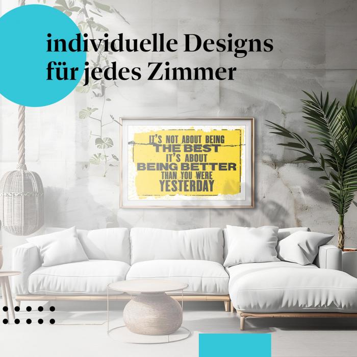 Motivations Poster: "Sei besser als gestern" - Zitat & gelber Hintergrund